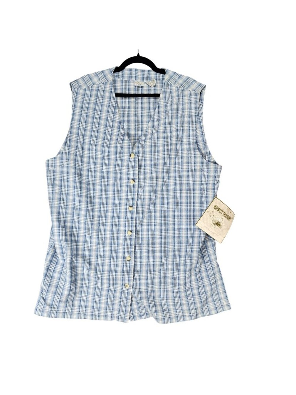 Midwest Traders Shirt Womens 22 Blue Plaid Sleeveless Button Up Blouse *NWT*